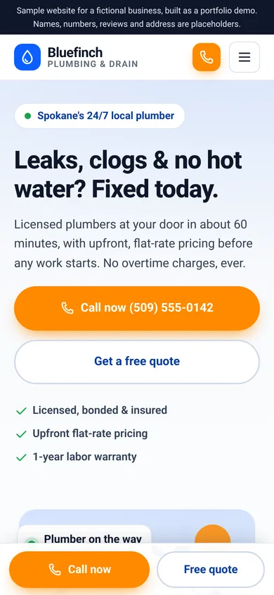Phone view of the same sample website